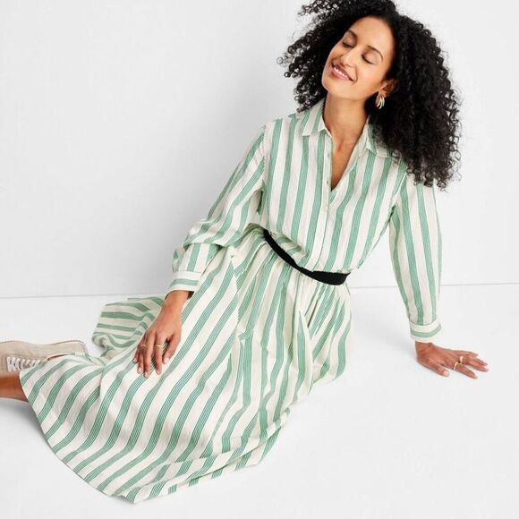 Future Collective - Women's High-Rise Full Lining Midi A-Line Skirt -  Green - Picture 3 of 3